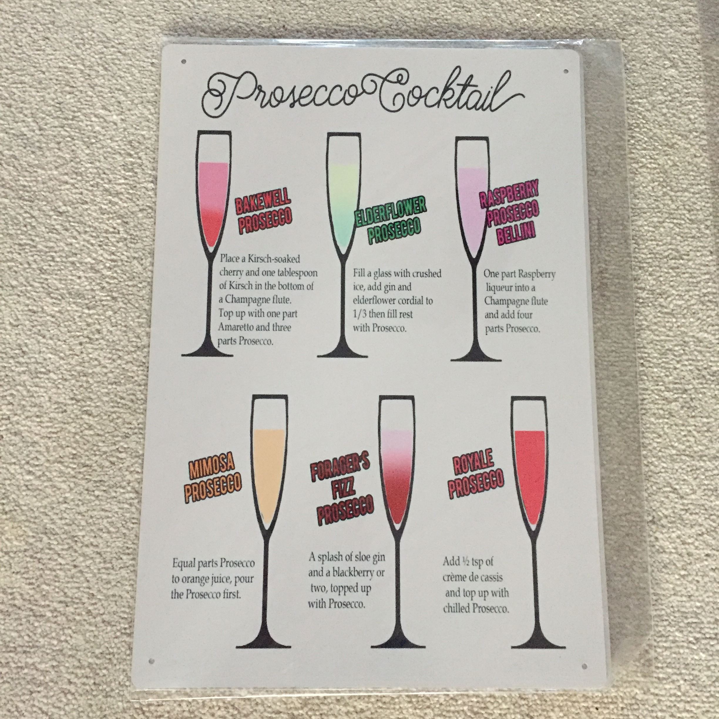 Prosecco cocktails Metal sign